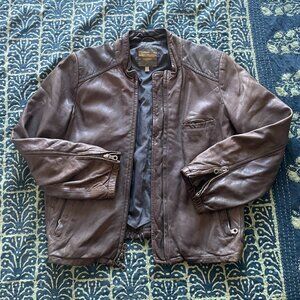 Madewell Wearmaster Grey/brown Leather Bomber Jacker Size S